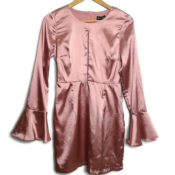 PrettyLittleThing Flared Cuff Satin Dress - Picture 2 of 5